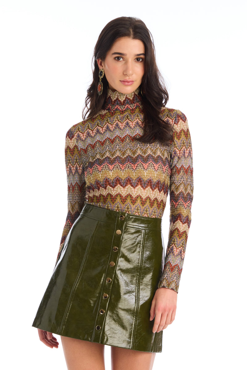 Allison Conner Knit Top in Olive Chevron