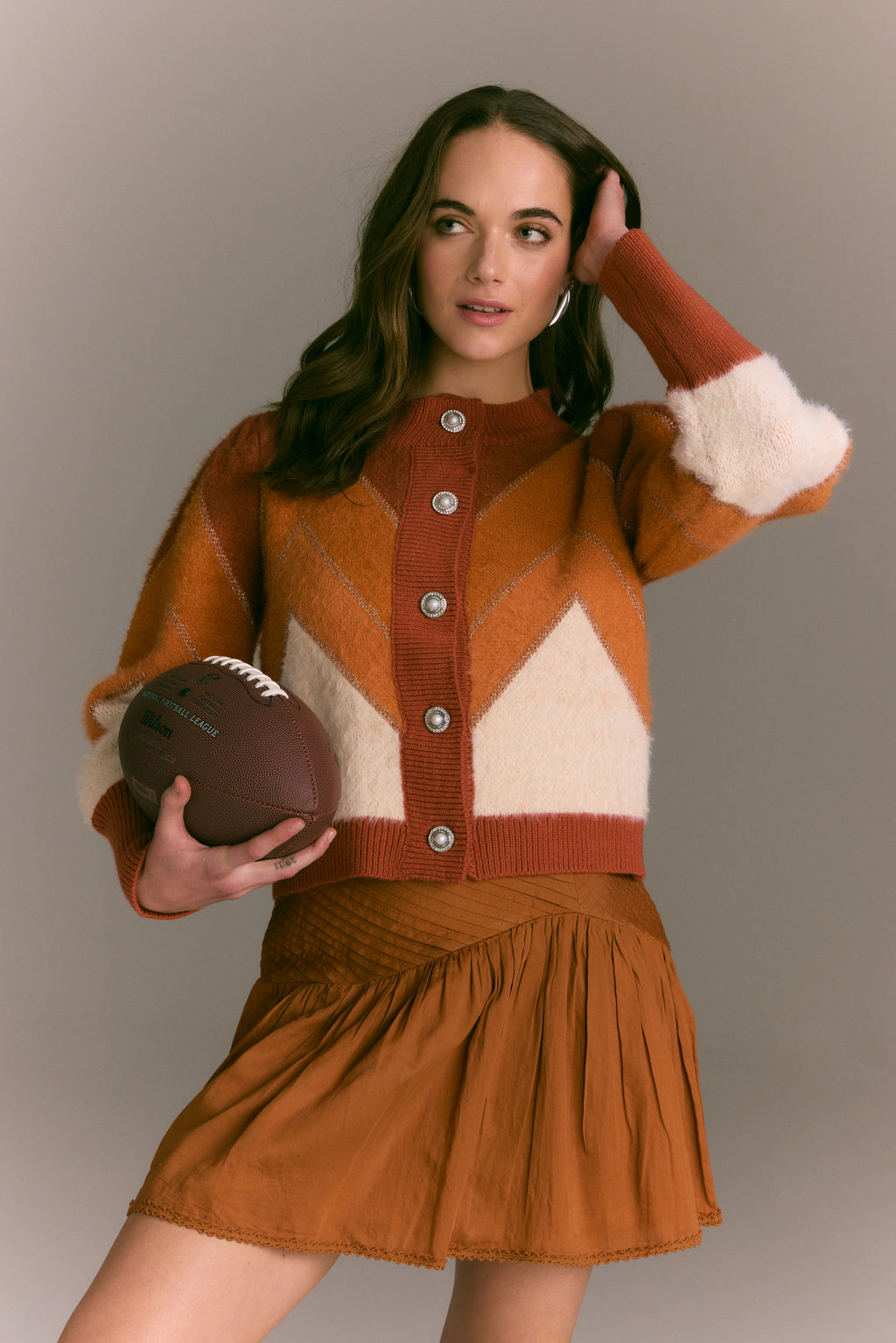 Allison Fuzzy Chevron Cardigan in Terracotta