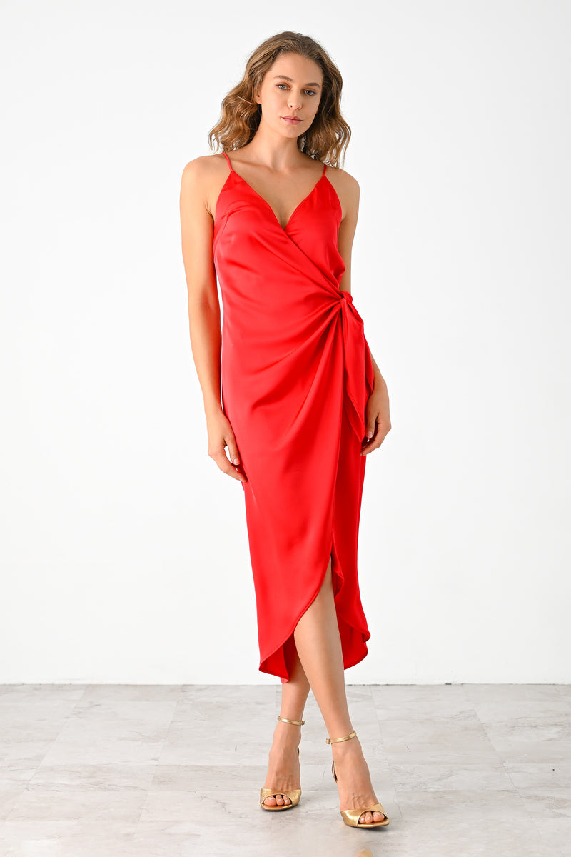 lavender brown dress Lavender Brown Lilith Midi Dress in Bright Red S