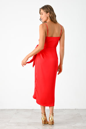 Lavender Brown Lilith Midi Dress in Bright Red