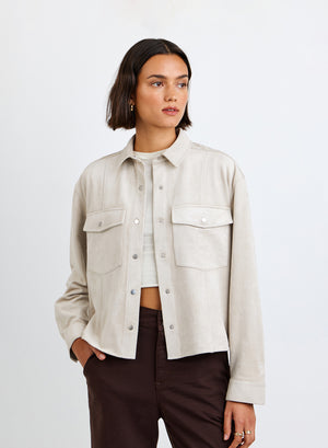Bella Dahl Seamed Pocket Shacket in Panna Cotta