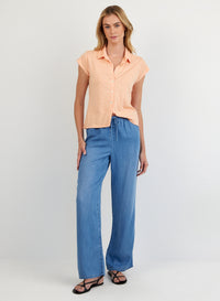 Bella Dahl Wide Leg Drawstring Pant in Indigo Harbor Wash