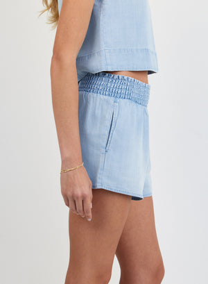 Bella Dahl Smocked Waist Short in Light Sunspray Wash