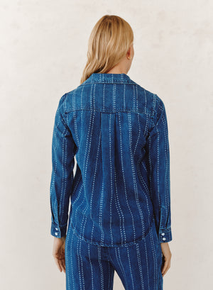 Bella Dahl Long Sleeve Cropped Shirt in Indigo Stripe