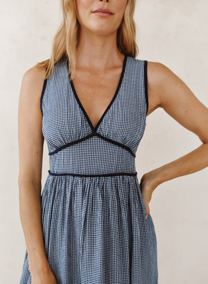Bella Dahl Fit & Flare Midi Dress in Navy Micro Gingham