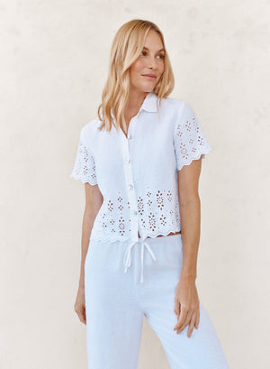 Bella Dahl Short Sleeve Embroidered Button Down in White