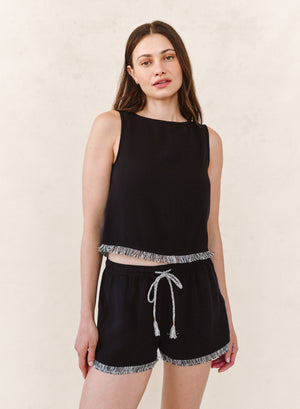 Bella Dahl Sleeveless Fray Trim Tank in Black