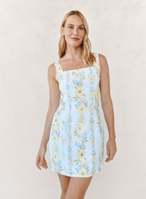 Bella Dahl Fitted Smocked Back Mini Dress in Wildflower Stripe