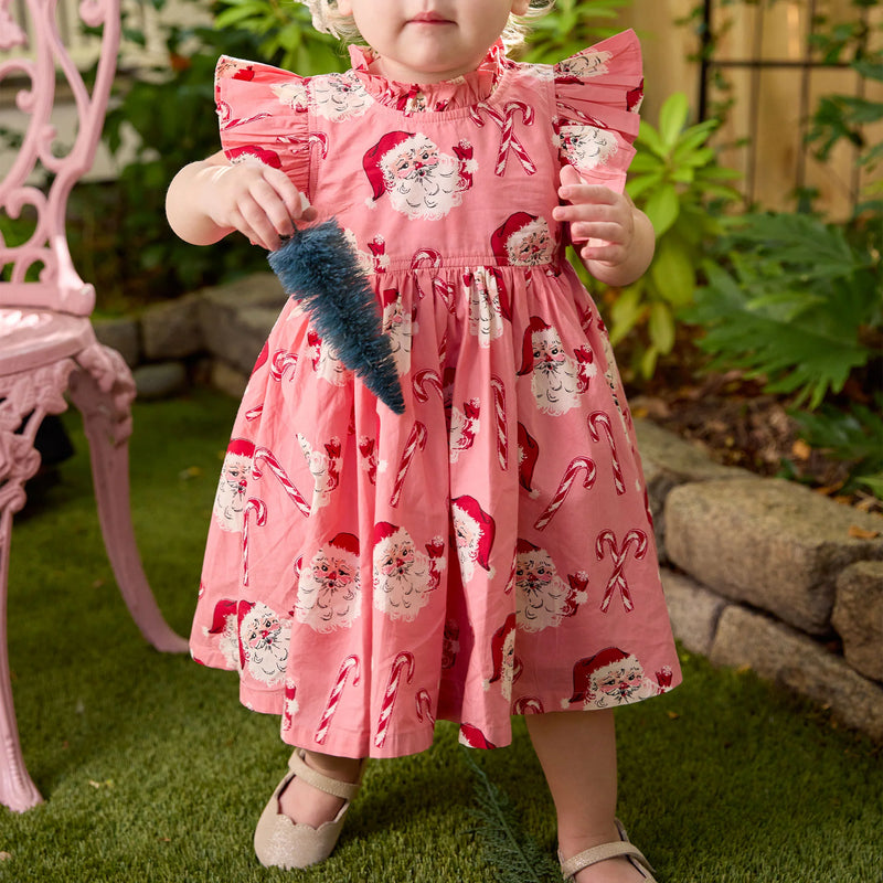 Pink Chicken Baby Girls Jennifer Dress in Pink Candy Cane Santas