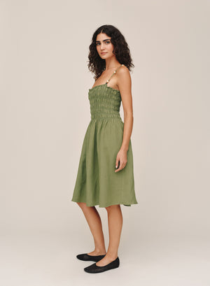 B60015-W94-302 - SMOCKED DRESS WITH BEADED STRAPS