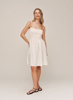 B60015-W94-302 - SMOCKED DRESS WITH BEADED STRAPS