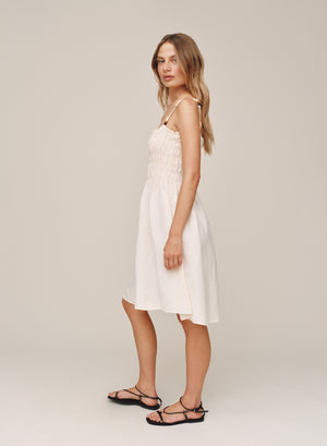 B60015-W94-302 - SMOCKED DRESS WITH BEADED STRAPS