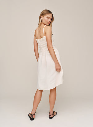 B60015-W94-302 - SMOCKED DRESS WITH BEADED STRAPS
