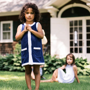 Minnow French Terry Button Down Dress in Navy