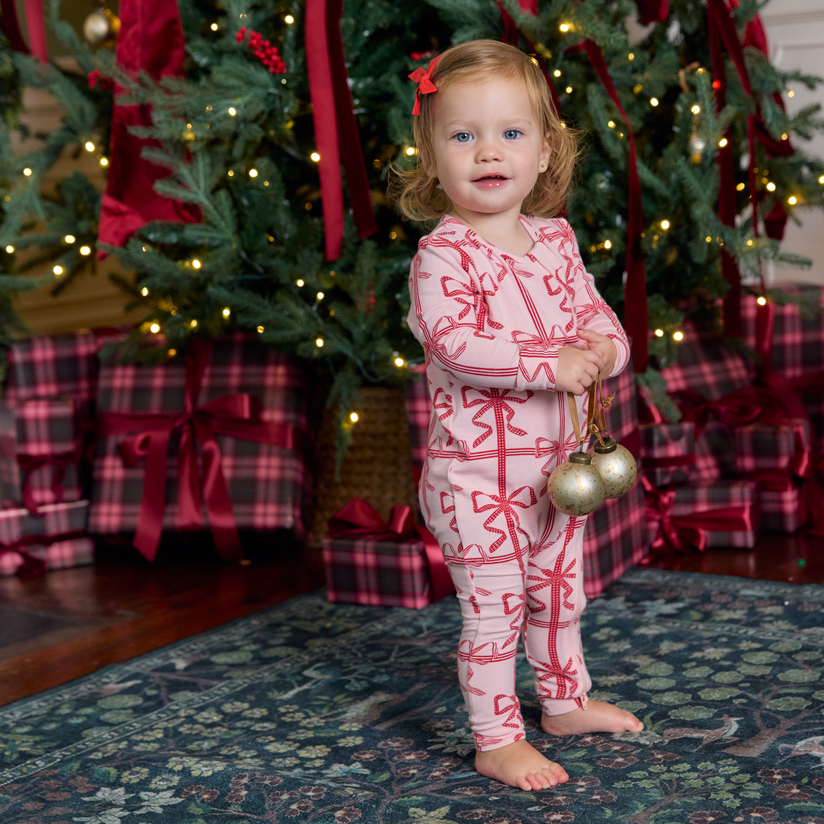 Pink Chicken Bamboo Romper in Pink Present Bow