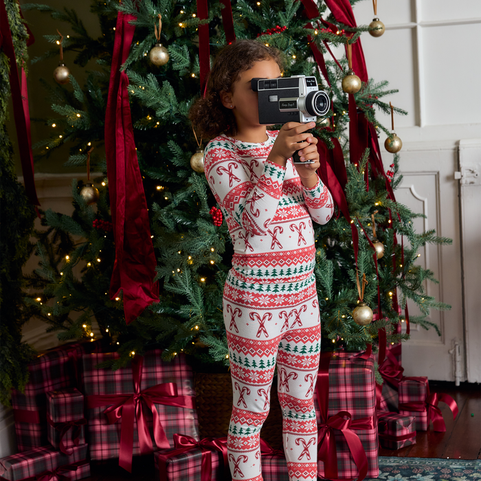 Pink Chicken Bamboo Pajamas in Candy Cane Fair Isle