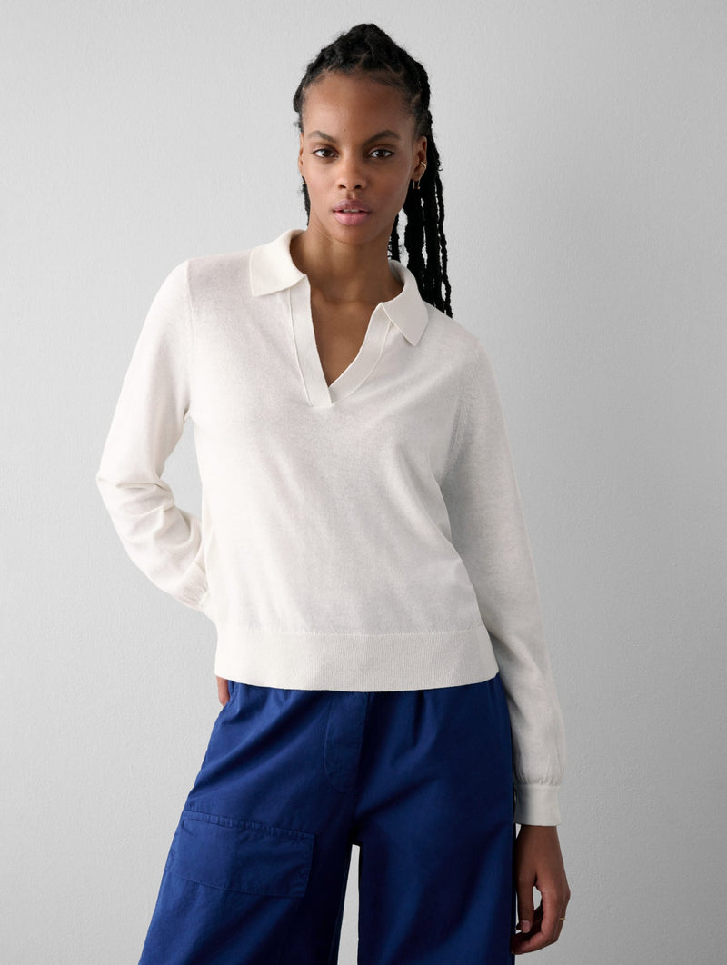 White + Warren Cotton Hemp Gauze Polo Sweater - Multiple Colors!