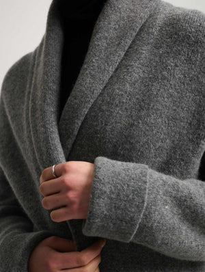 White + Warren Brushed Lofty Blend Shawl Collar Coat in Brushed Grey