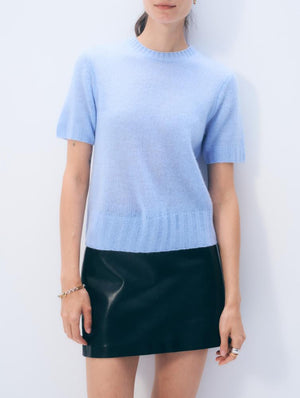 White + Warren Featherweight Cashmere Tee in Blue Vapor