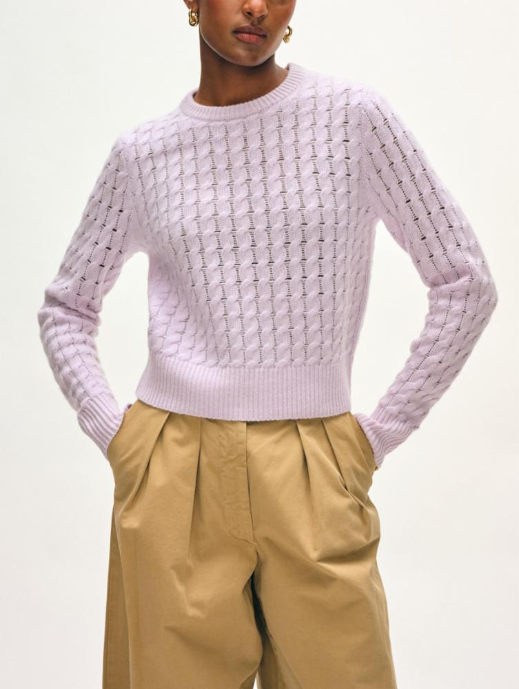 White + Warren Cable Shrunken Crew in Lilac Shadow