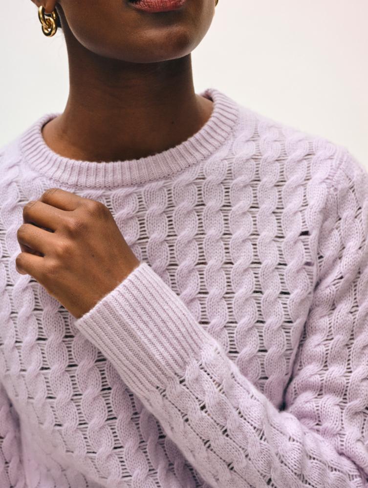White + Warren Cable Shrunken Crew in Lilac Shadow