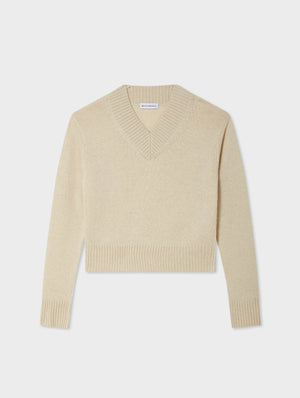 White + Warren Cashmere V-neck in Natural