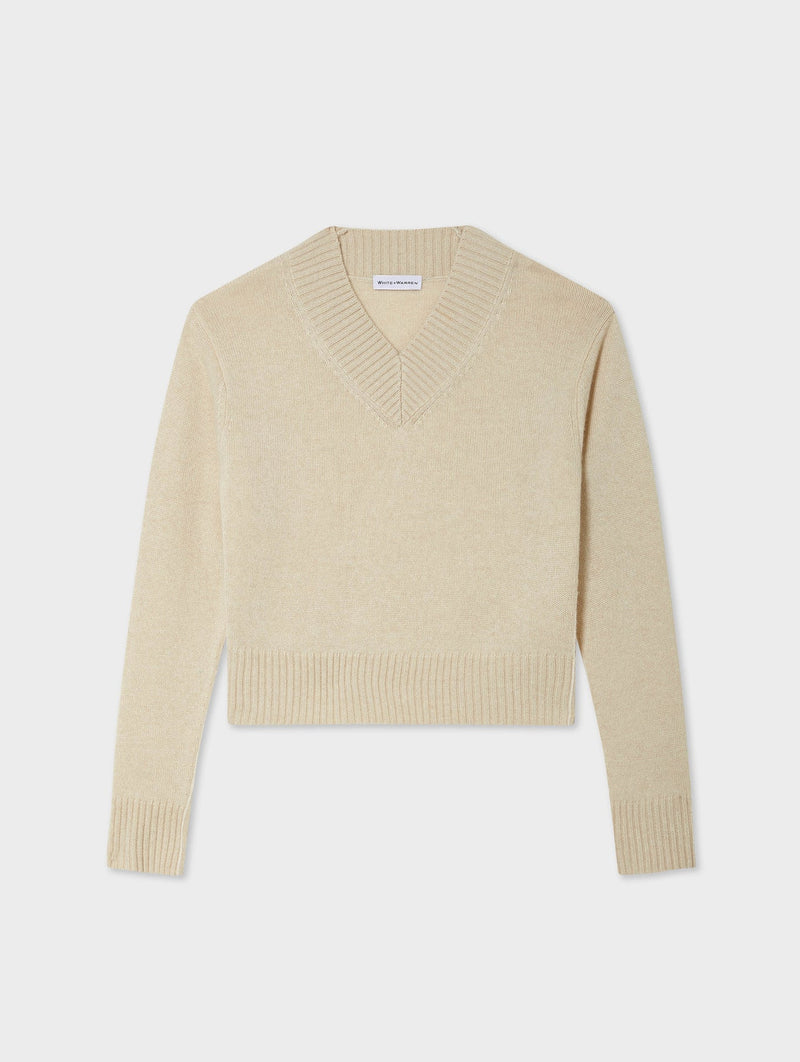 White + Warren Cashmere V-neck in Natural