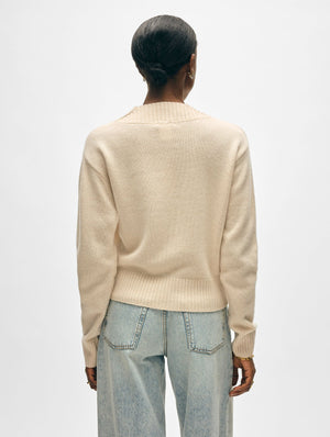 White + Warren Cashmere V-neck in Natural