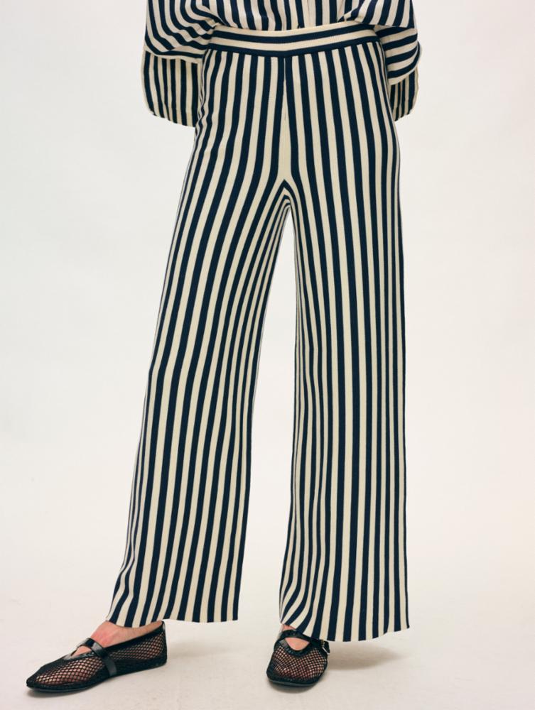 White + Warren Superfine Organic Cotton Wide Leg Pant in Navy/White