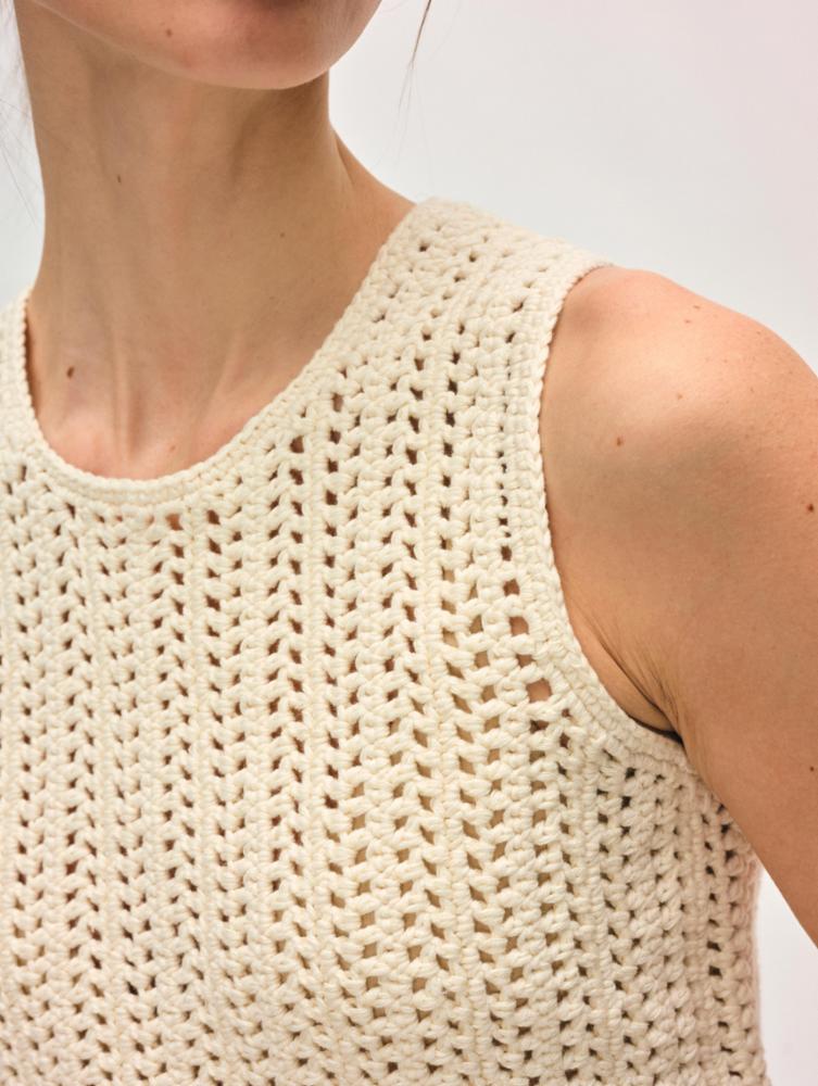 White + Warren Lofty Cotton Crochet Tank in Ivory