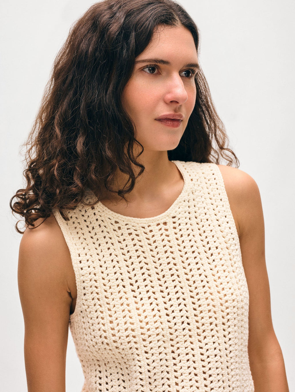 White + Warren Lofty Cotton Crochet Tank in Ivory