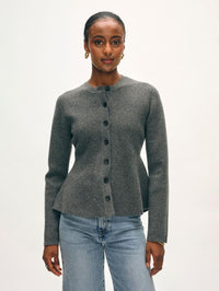 White + Warren Cashmere Blend Peplum Cardigan in Dark Granite