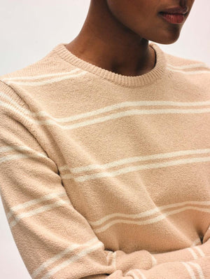White + Warren Cotton Boucle Stripe Sweater in Tan/Ivory
