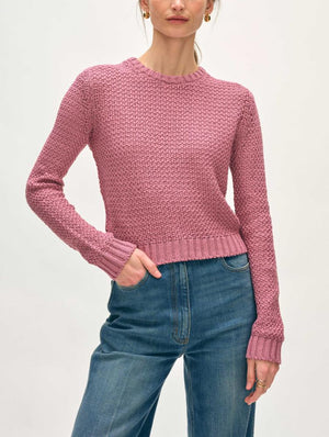 White + Warren Mercerized Cotton Textured Crew in Dusty Rose
