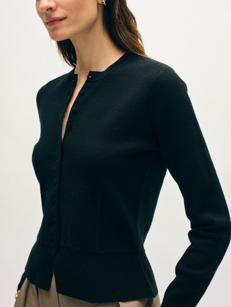 White + Warren Superfine Merino Cardigan in Black