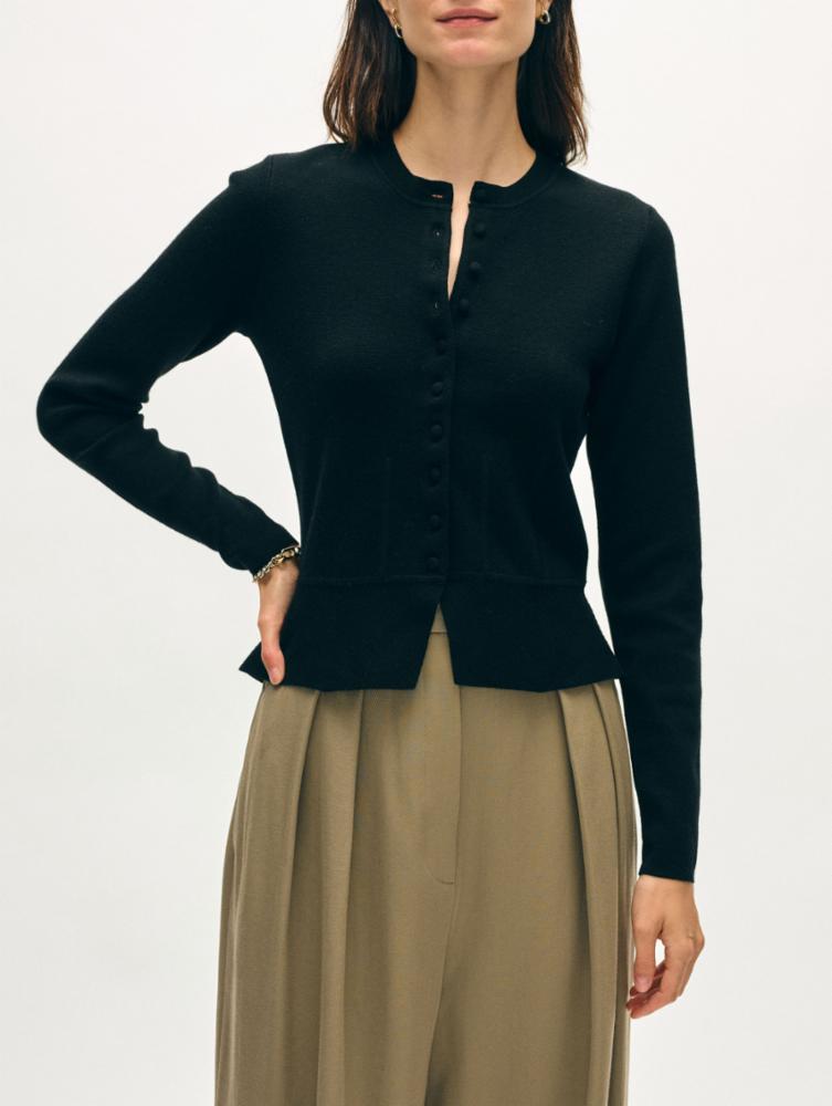 White + Warren Superfine Merino Cardigan in Black