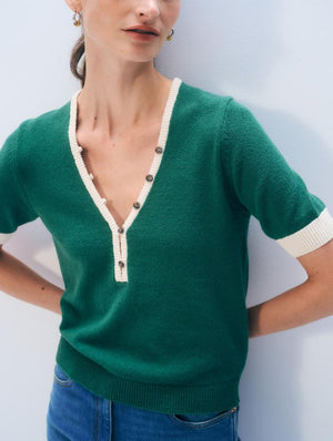 White + Warren Boucle Henley Sweater in Ivy/Ivory