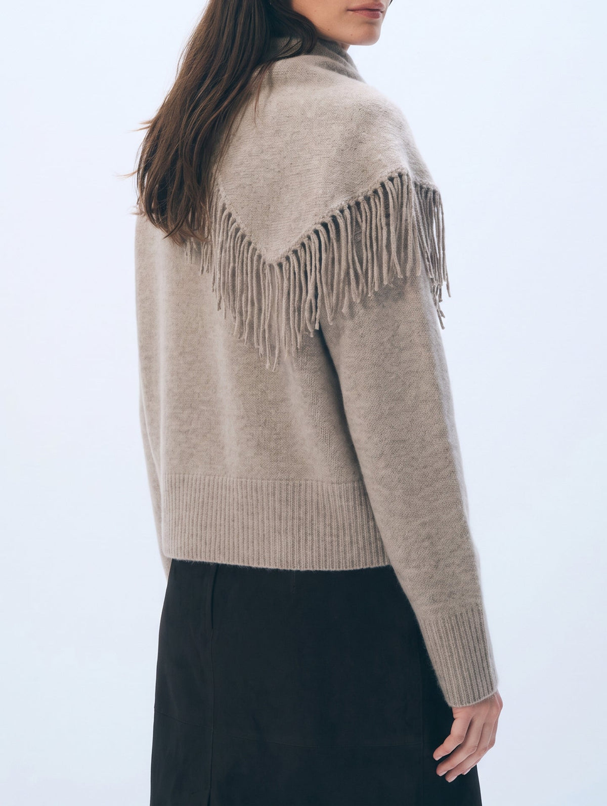 White + Warren Cashmere Blend Scarf Sweater in Misty Brown Heather