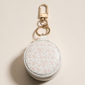 Sensibling Corp. Floral Pattern Printed Round Shaped Travel Jewelry Case Keychain / Bag Charm