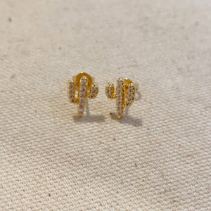 GoldFi 18k Gold Filled Cactus Stud Earrings With Micro Cubic Zirconia Stones