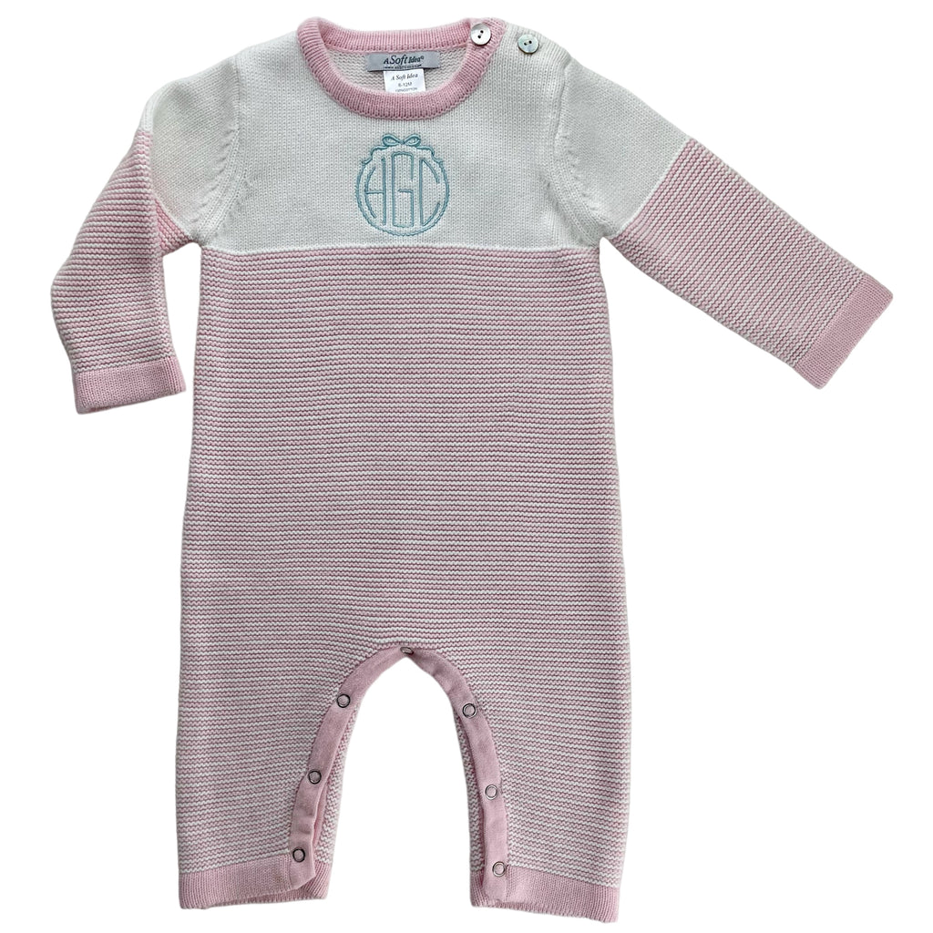 A Soft Idea Seed Stitched Striped Romper in Pink