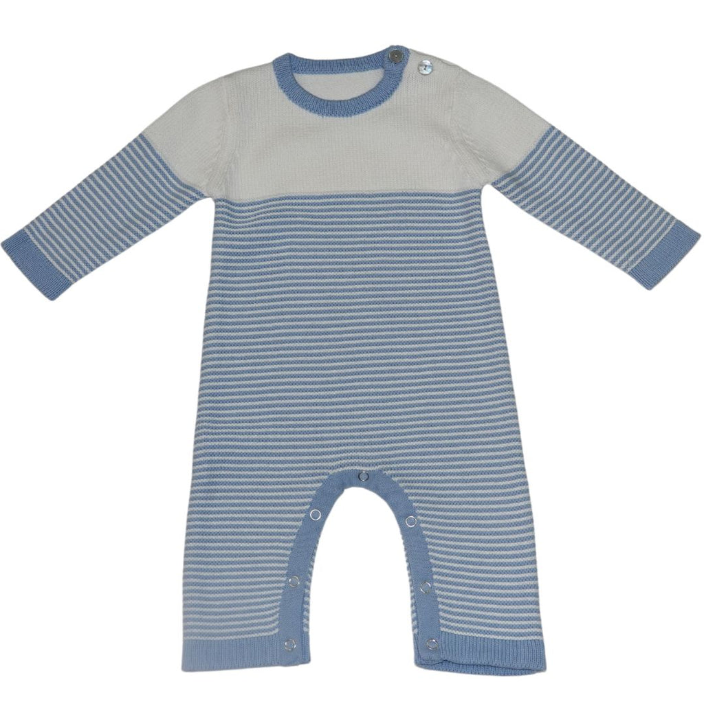 A Soft Idea Seed Stitched Striped Romper in Blue