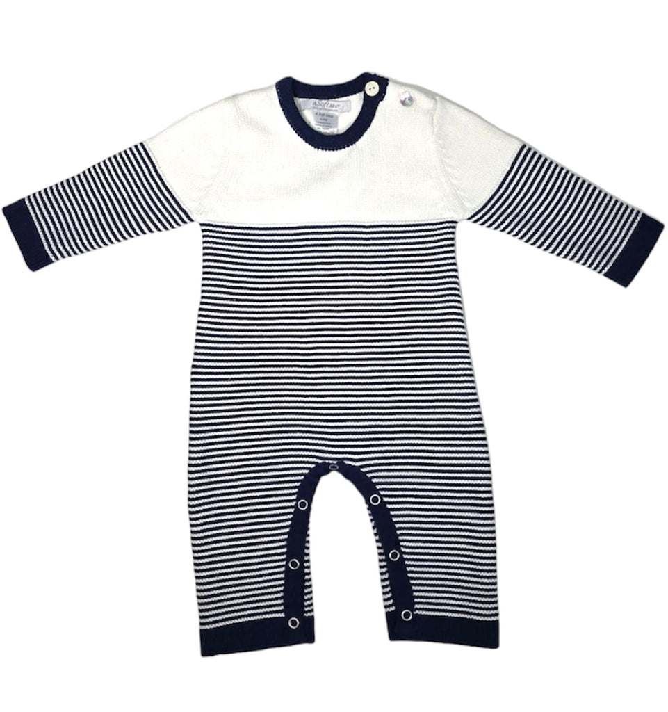 A Soft Idea Seed Stitched Striped Romper in Navy