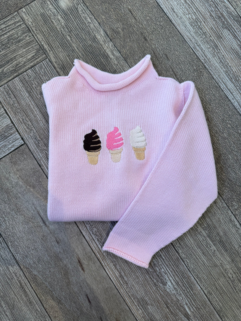 A Soft Idea Ice Cream Trio Roll Neck Sweater in Pink