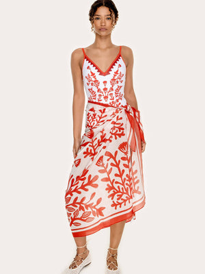 Jessie Zhao New York Beach Sarong Wrap in Red Coral