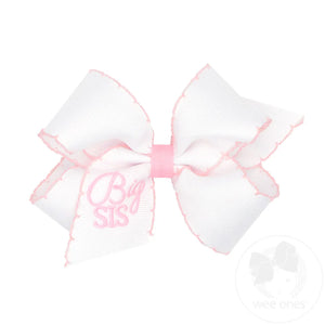 Wee Ones BIG SIS Medium Grosgrain Hair Bow with Light Pink Moonstitch Edge