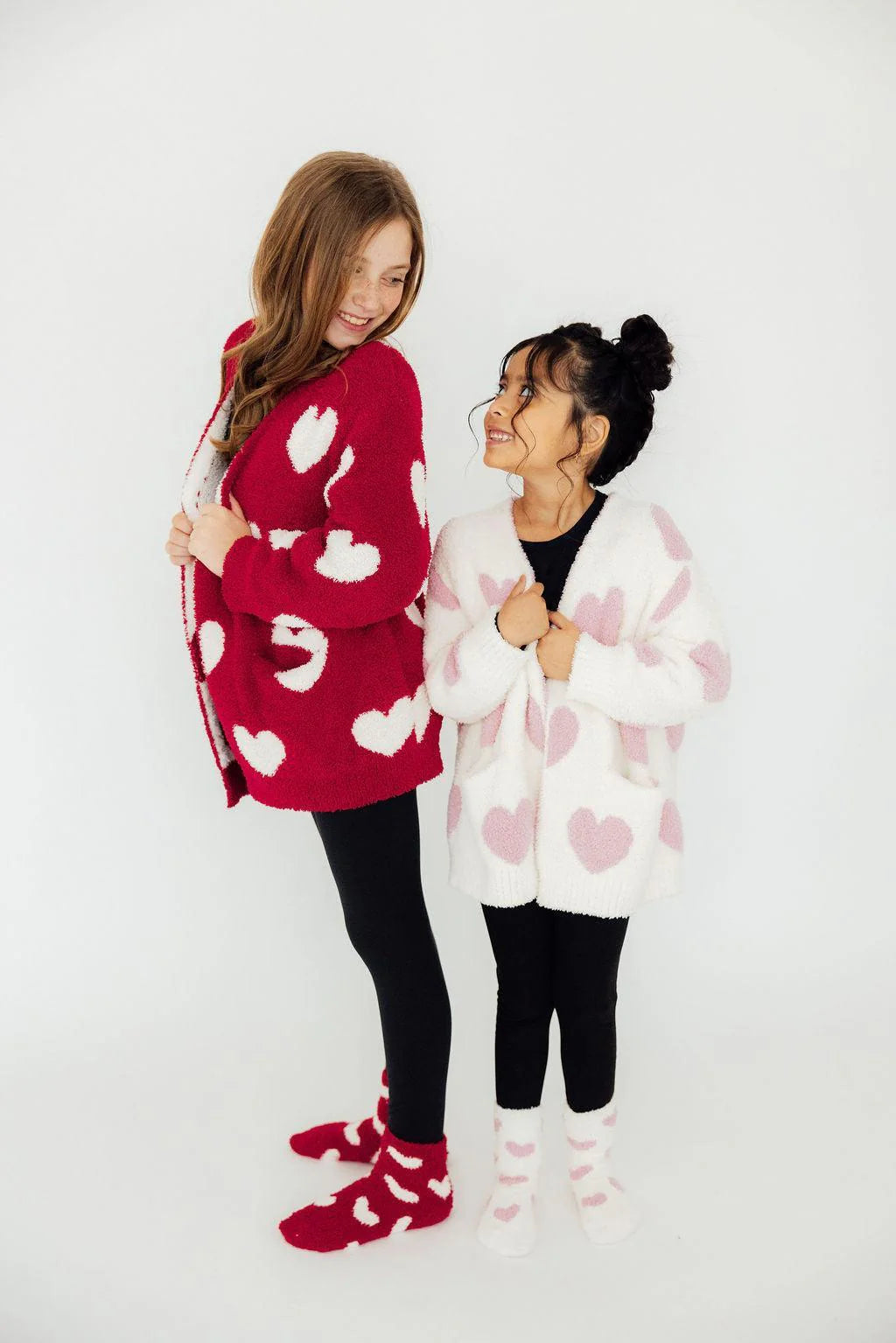 Mila & Rose Cozy Heart Cardigan in Coconut/Pink
