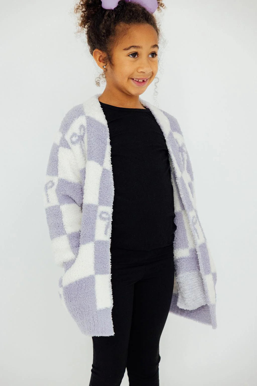 Mila & Rose Checkered Cardigan in Lavender Bows