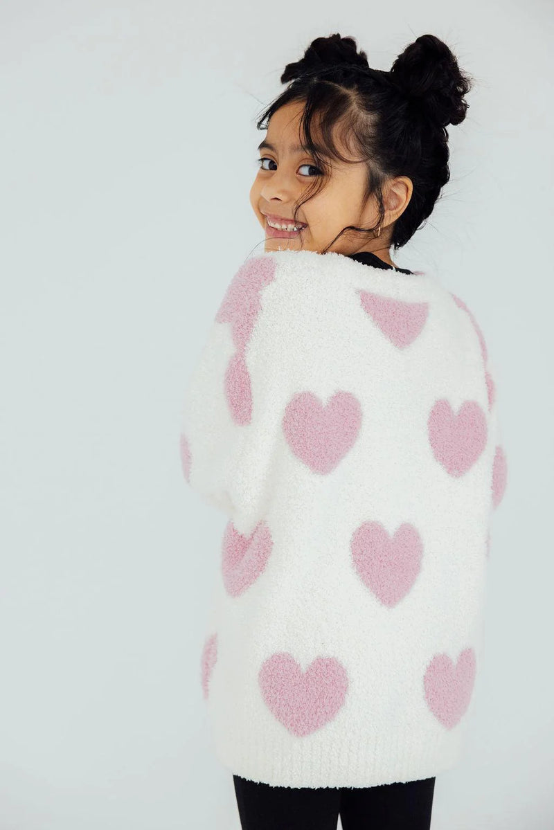 Mila & Rose Cozy Heart Cardigan in Coconut/Pink
