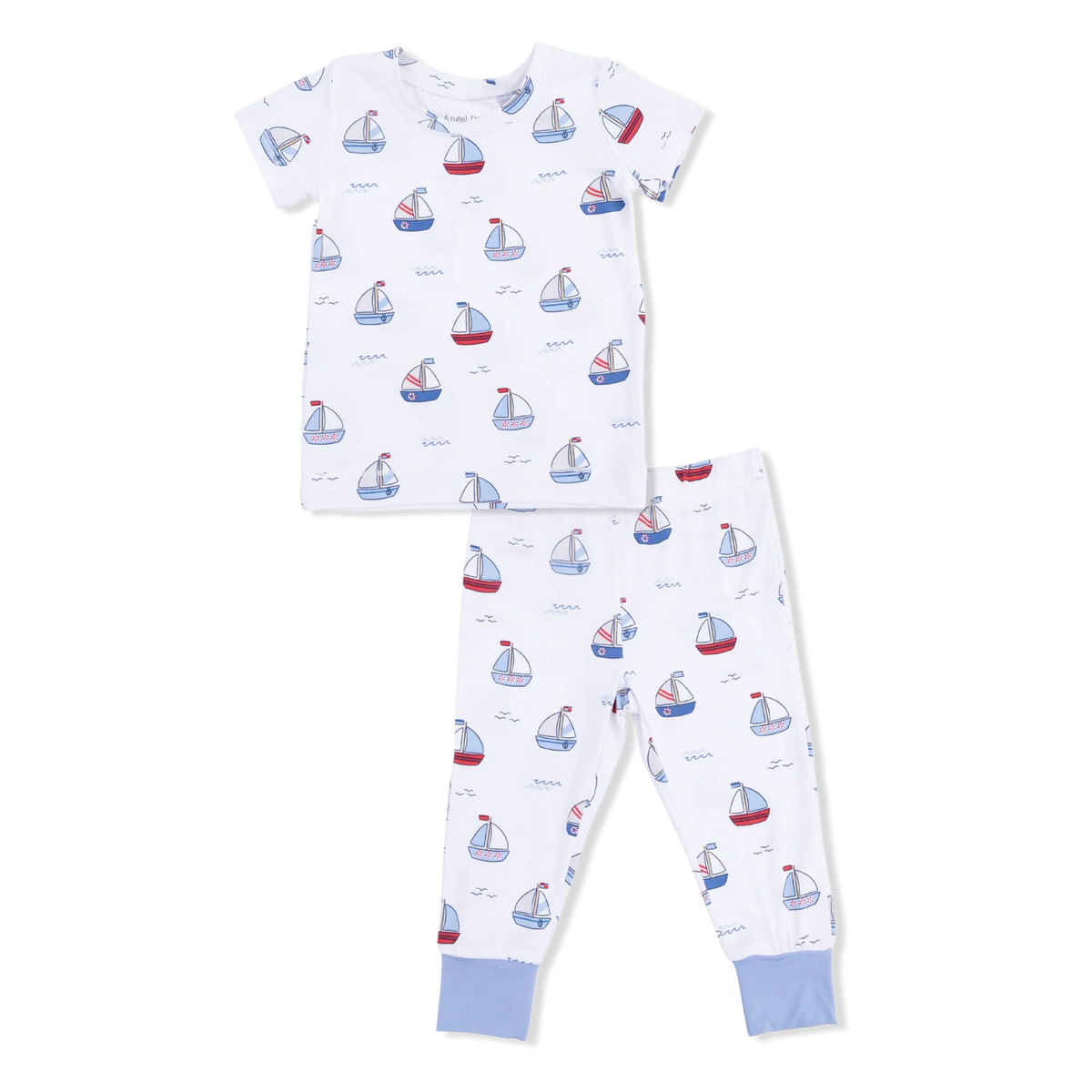 Angel Dear Short Sleeve Loungewear Set in Bubbly Sailboats Blue